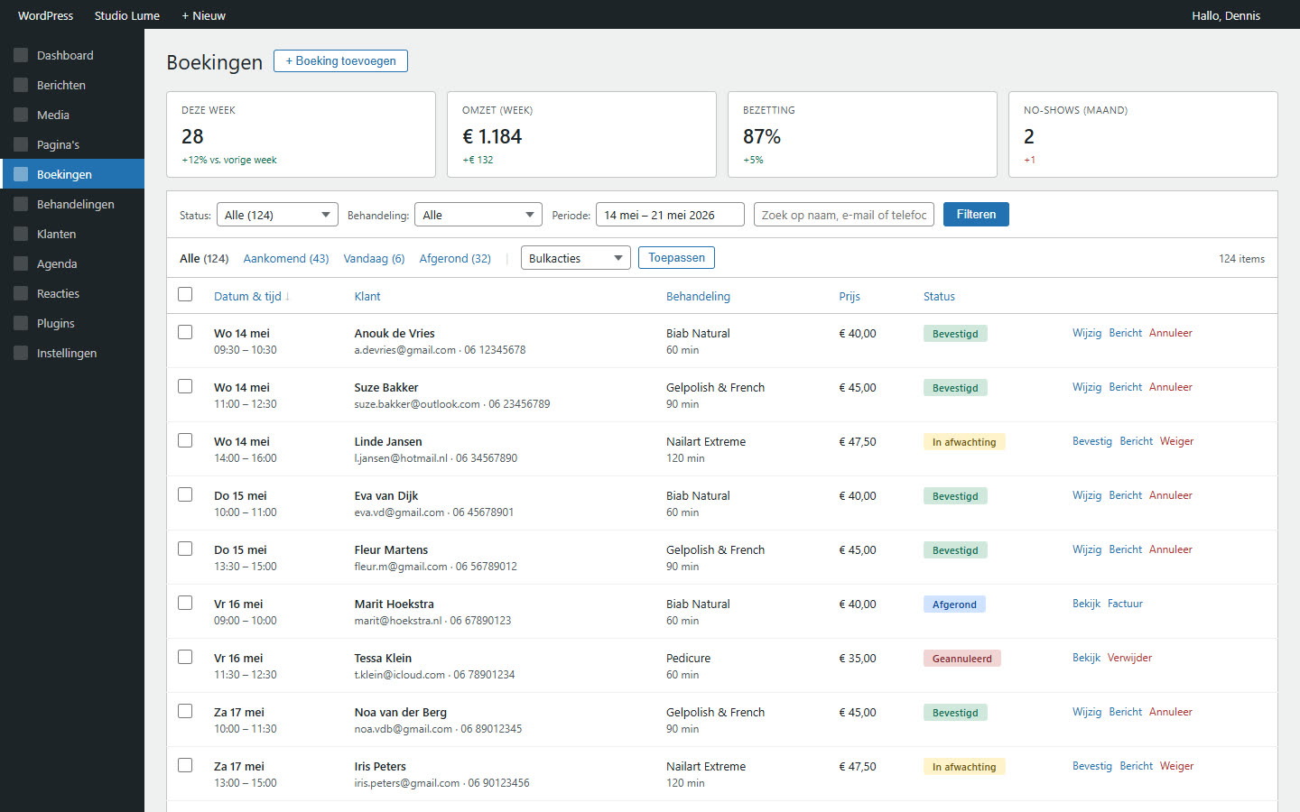 Alle boekingen in WordPress