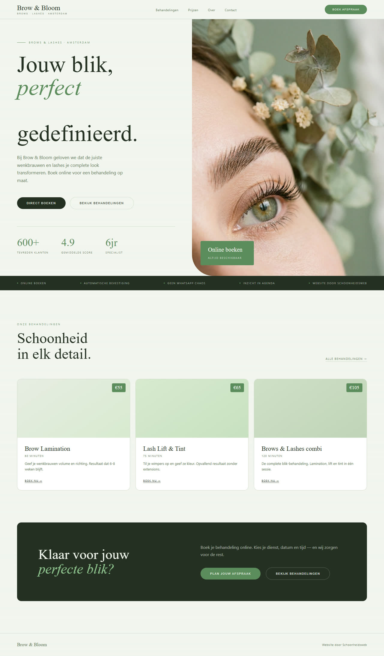 Homepage design: Brow & Bloom